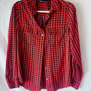 Jones New York Red and Black Houndstooth Button-Down Shirt